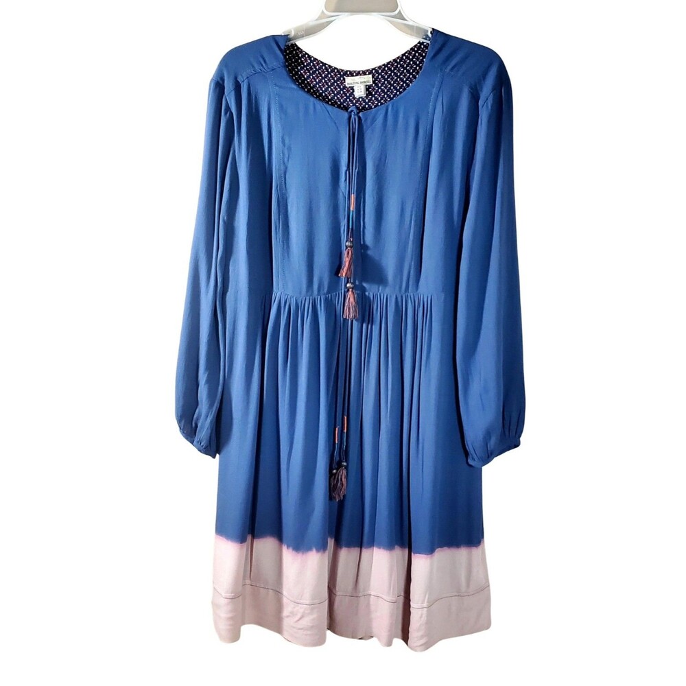 Holding Horses Ombre Blue Pink Dip Dye Tassel Peasant Mini Dress Sz Small